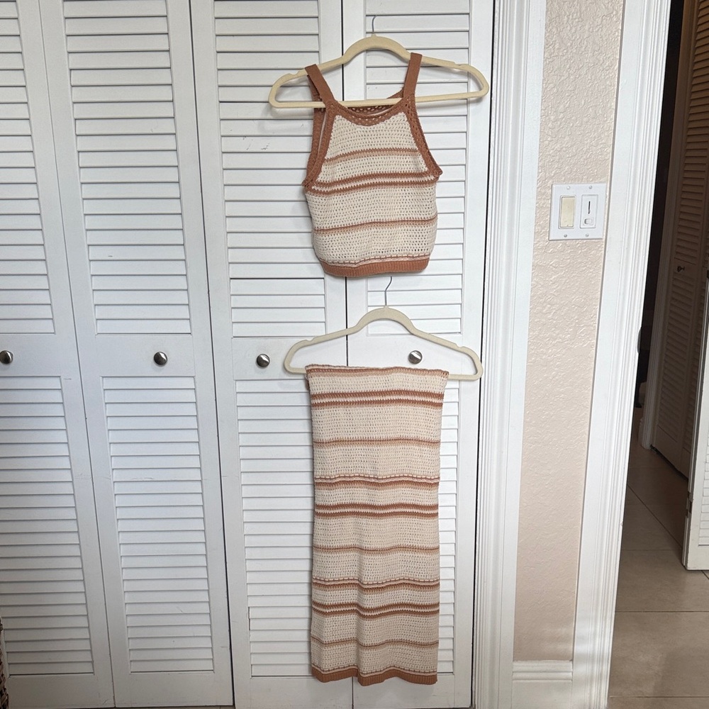 Cream and Brown Knit Skirt and Crop To Set NWOT